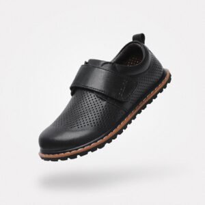 Saguaro Niños Form I Air - Zapatos Barefoot de Cuero Perforado (Veganos) Negro